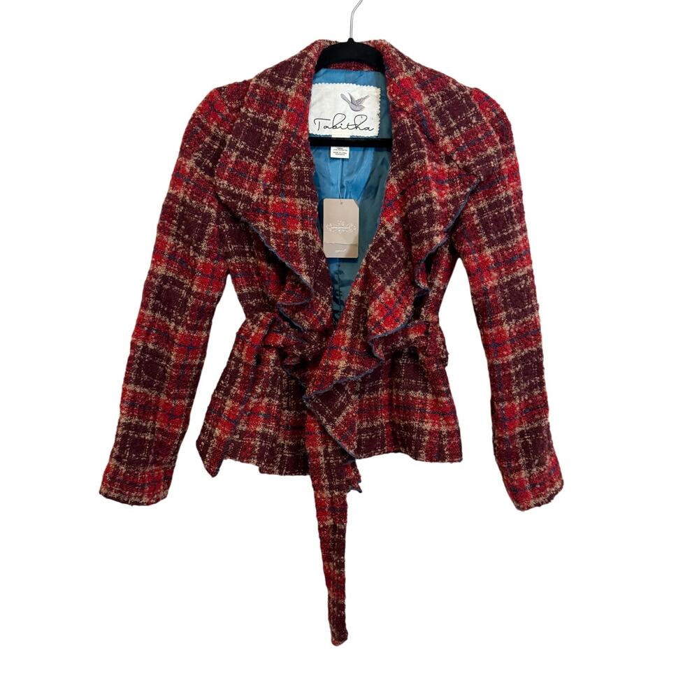 Anthropologie Tabitha Moretown Plaid Wool Jacket  Size 0 Red Casual Workwear NWT - Picture 2 of 8